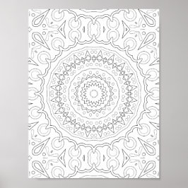 Poster Desenho de Colorir Mandala Floral Geométrica