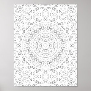 Poster Desenho de Colorir Mandala Floral Geométrica