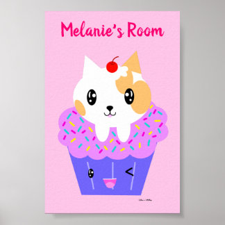 Poster Desenho de Cupcake de Cat Kawaii Personalizado