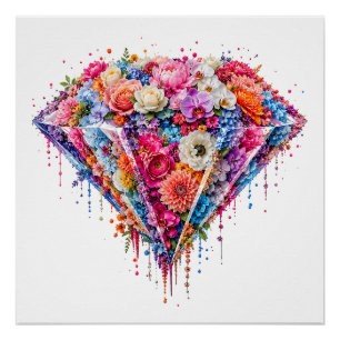 Pôster Desenho de Diamante Floral Primoroso com Arte Gote