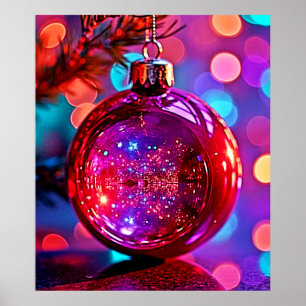 Poster Desenho de enfeite de Natal Neon Vibrante