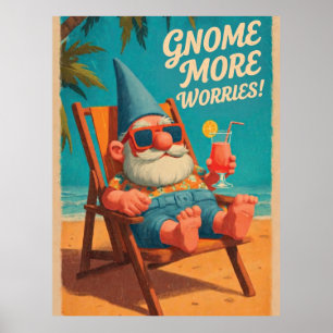 Poster Desenho de Férias na Praia com Gnomos em Estilo Vi