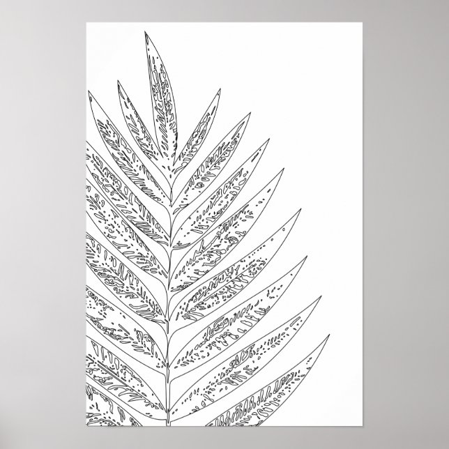 Poster Desenho de Fern Moderno Minimalista a Preto e Bran (Frente)