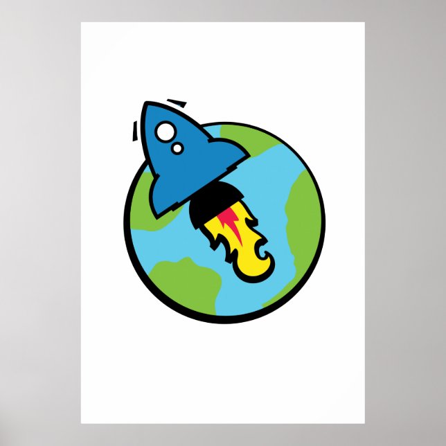 Poster Desenho de ficção científica Foguete E Planeta (Frente)