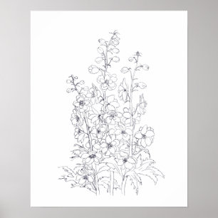 Poster desenho de flores de delphinium larkspur