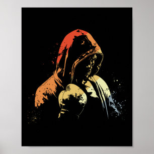 Poster Desenho de garoto de kickboxing artes marciais ret