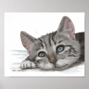 Poster Desenho de gatinho malhado fofo descansando