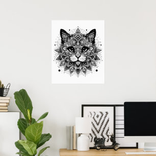 Poster Desenho de Gato com Padrão Mandala