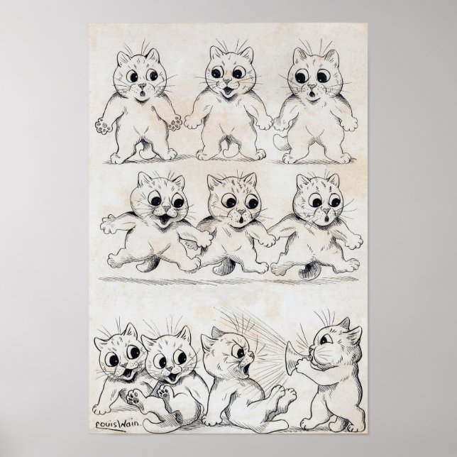Poster Desenho de gato, Louis Wain (Frente)