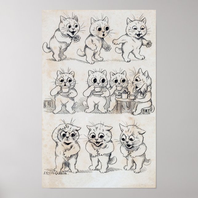 Poster Desenho de gato, Louis Wain (Frente)
