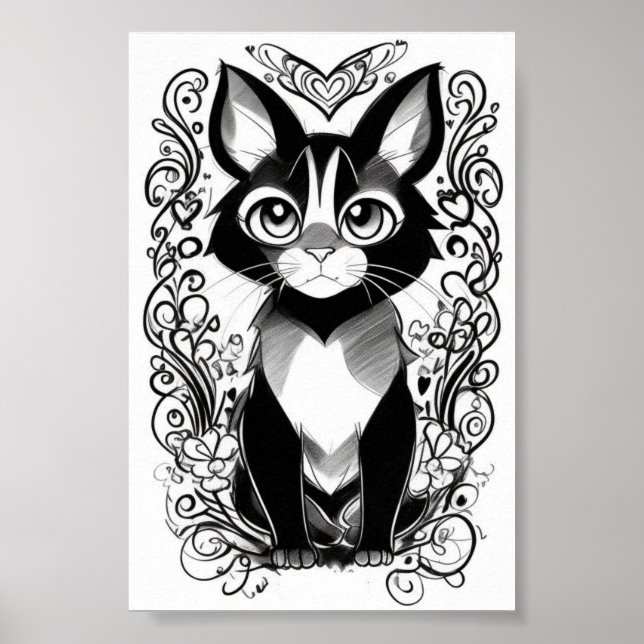 Poster Desenho de Gato Negro (Frente)