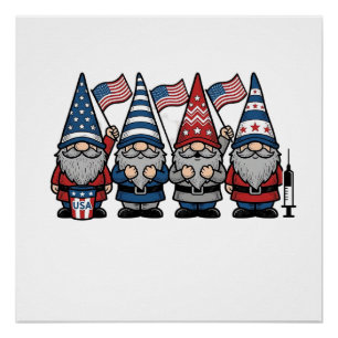 Pôster Desenho de Gnome Patriótico Enfermeira Vetor Gravu