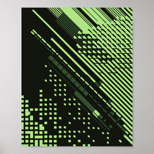 Poster Desenho de Grade de Quadrados e Linhas Diagonais (Frente)