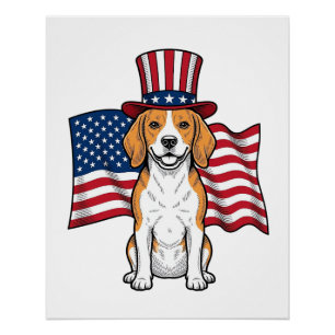 Pôster Desenho de Gravura Vintage de Cachorro Beagle Patr