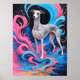 Poster Desenho de Greyhound com Fundo de Cor de Salpicos