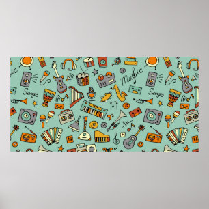 Poster Desenho de instrumentos musicais, padrão sem falha