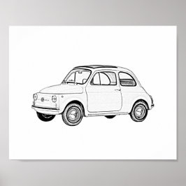 Pôster Desenho de Lápis 500 Preto e Branco Clássico Fiat