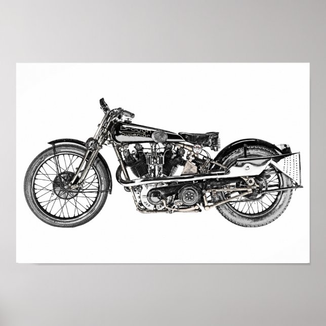 Poster Desenho De Lápis De Motociclos Superiores Vintage (Frente)