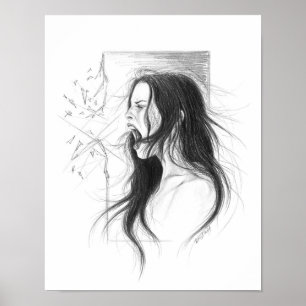 Poster Desenho de lápis irritado gritando da mulher