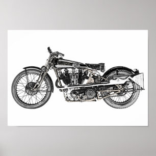 Poster Desenho de lápis superior da motocicleta de Broug