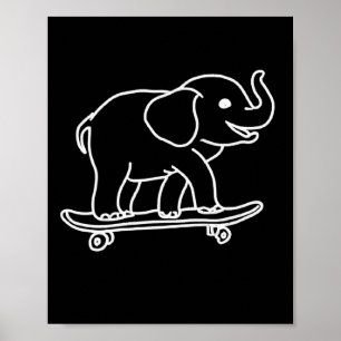 Poster Desenho de Linha de Contorno de Elefante de Skate