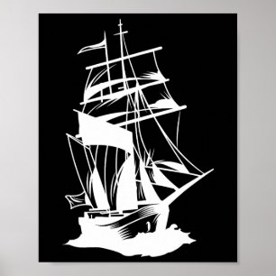 Poster Desenho de Linha de Navegação de Barco Oceano Mar