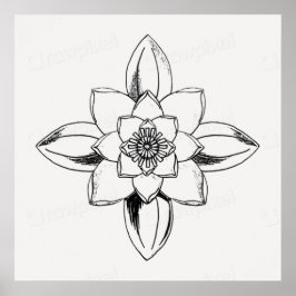 Poster Desenho de linha em preto e branco da flor de líri