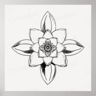 Poster Desenho de linha em preto e branco da flor de líri