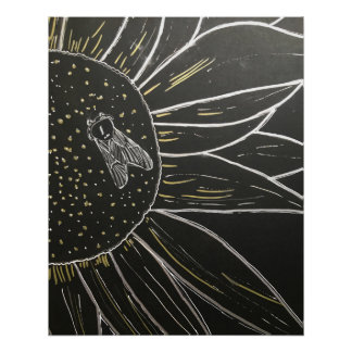 Pôster Desenho de linha fina de abelha em flor