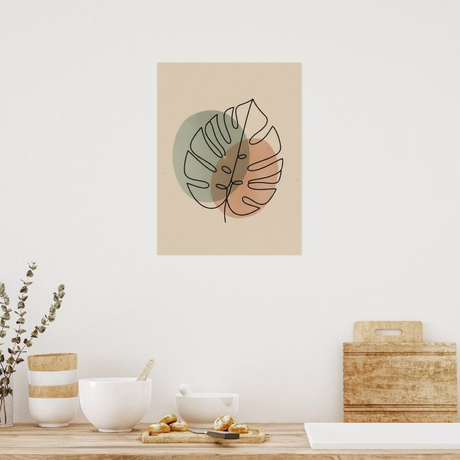 Poster Desenho de Linha Folha de abstrato Monstera (Cozinha)