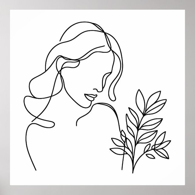 Poster Desenho de linha minimalista retratando a mulher (Frente)