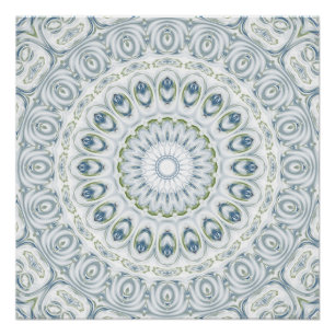 Pôster Desenho de Mandala Azul e Verde Sereno