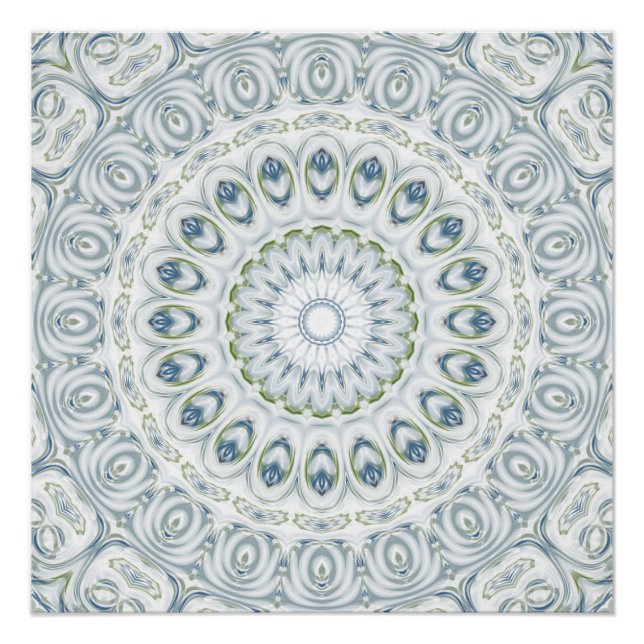 Pôster Desenho de Mandala Azul e Verde Sereno (Frente)