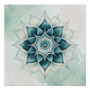 Pôster Desenho de Mandala Azul Turquesa