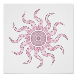 Pôster Desenho de Mandala com Sol Rosa