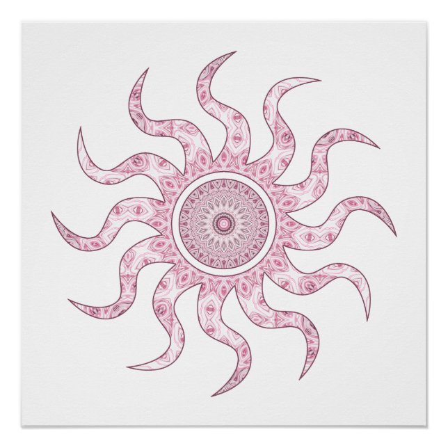 Pôster Desenho de Mandala com Sol Rosa (Frente)