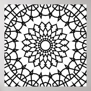 Poster Desenho de Mandala de Estrela Interligada em Negri