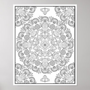 Poster Desenho de Mandala de Flor Bonita para Colorir