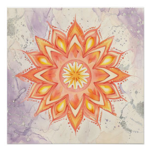 Pôster Desenho de Mandala Laranja e Amarelo