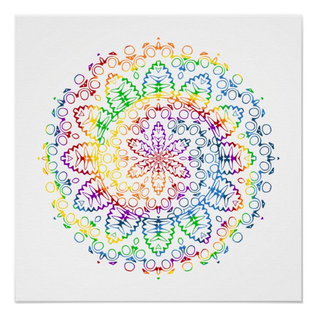 Pôster Desenho de Padrão de Mandala Arco-íris (Frente)