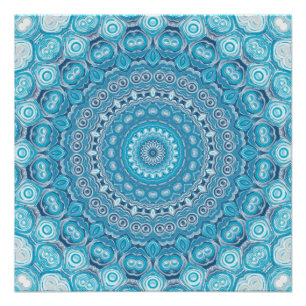 Pôster Desenho de Padrão Mandala Azul e Branco