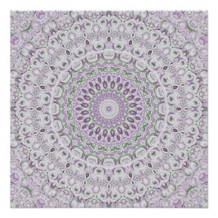 Pôster Desenho de Padrão Mandala Lavanda e Verde