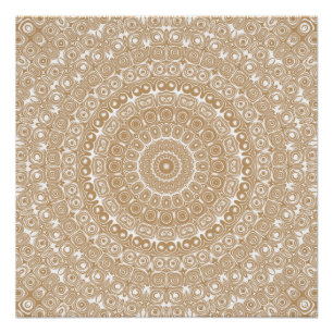 Pôster Desenho de Padrão Mandala Marrom Camelo