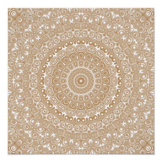 Pôster Desenho de Padrão Mandala Marrom Camelo (Frente)