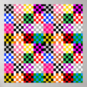 Poster Desenho de padrão xadrez colorido em patchwork