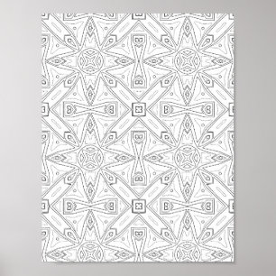 Poster Desenho de Página de Colorir com Padrão de Azulejo