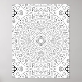 Poster Desenho de Página para Colorir com Padrão de Flor