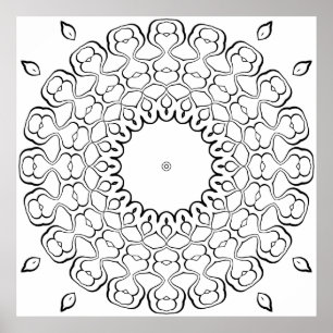 Poster Desenho de Página para Colorir Mandala do Coração 