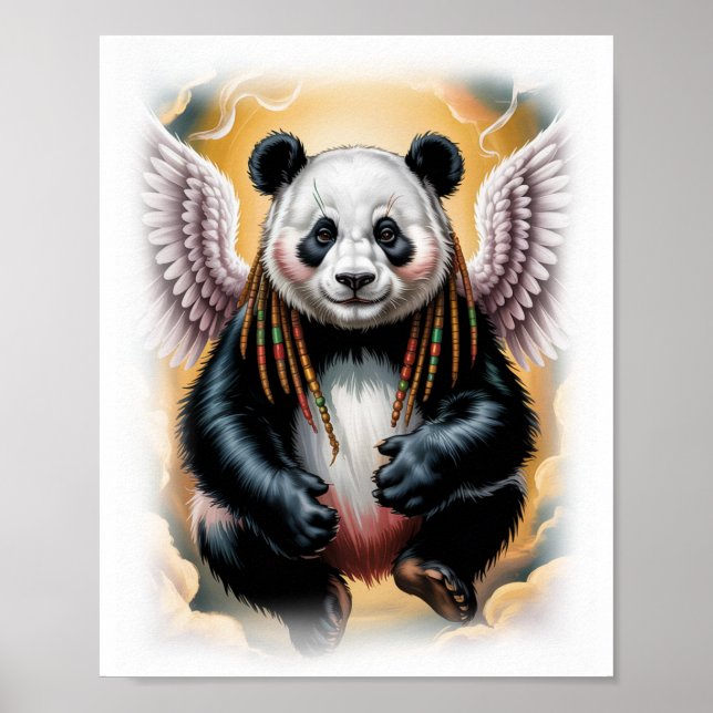 Poster Desenho de Panda Anjo Jamaicano em um (Frente)