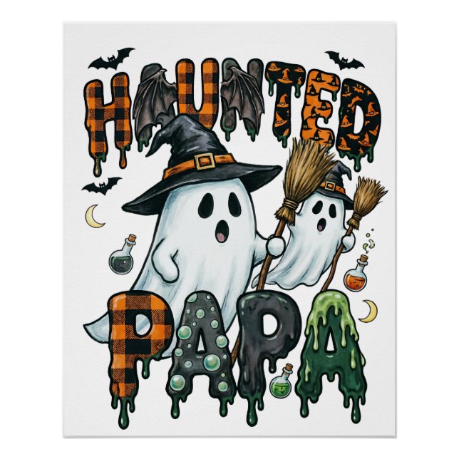 Pôster Desenho de Papai Fantasma do Halloween Assombrado (Frente)